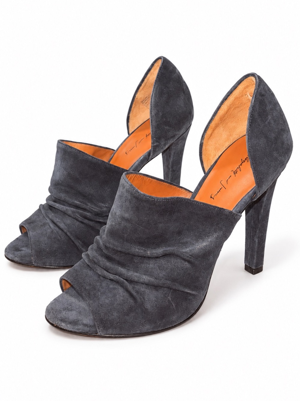 Elizabeth and James Gray Suede Peep-Toe Heels – Size 7.5